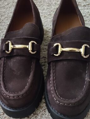 Steve Madden Brown Suede Loafers with Gold Bit Accent